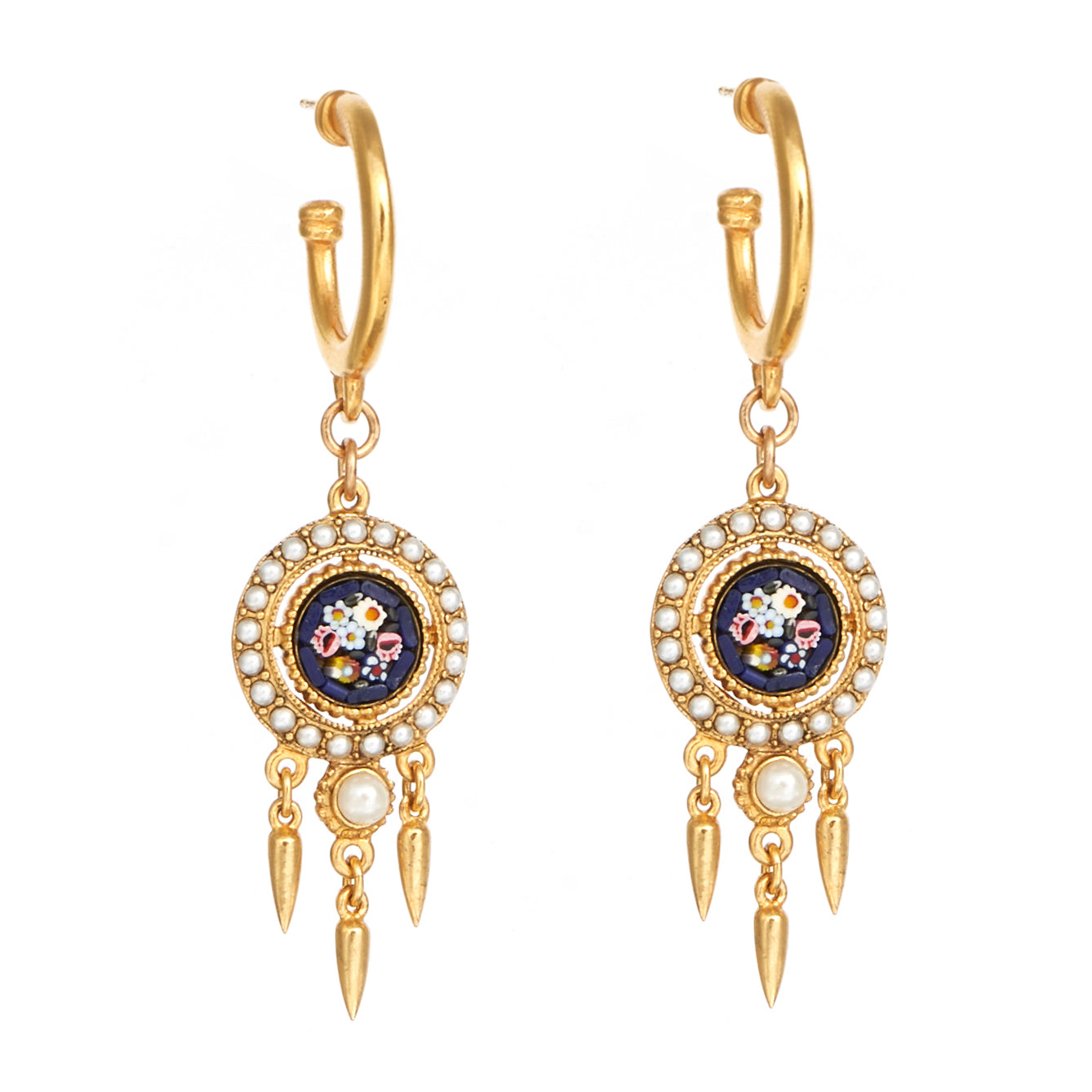 Ben-amun 3-pearl Fishhook Earrings In Gold Mosaic