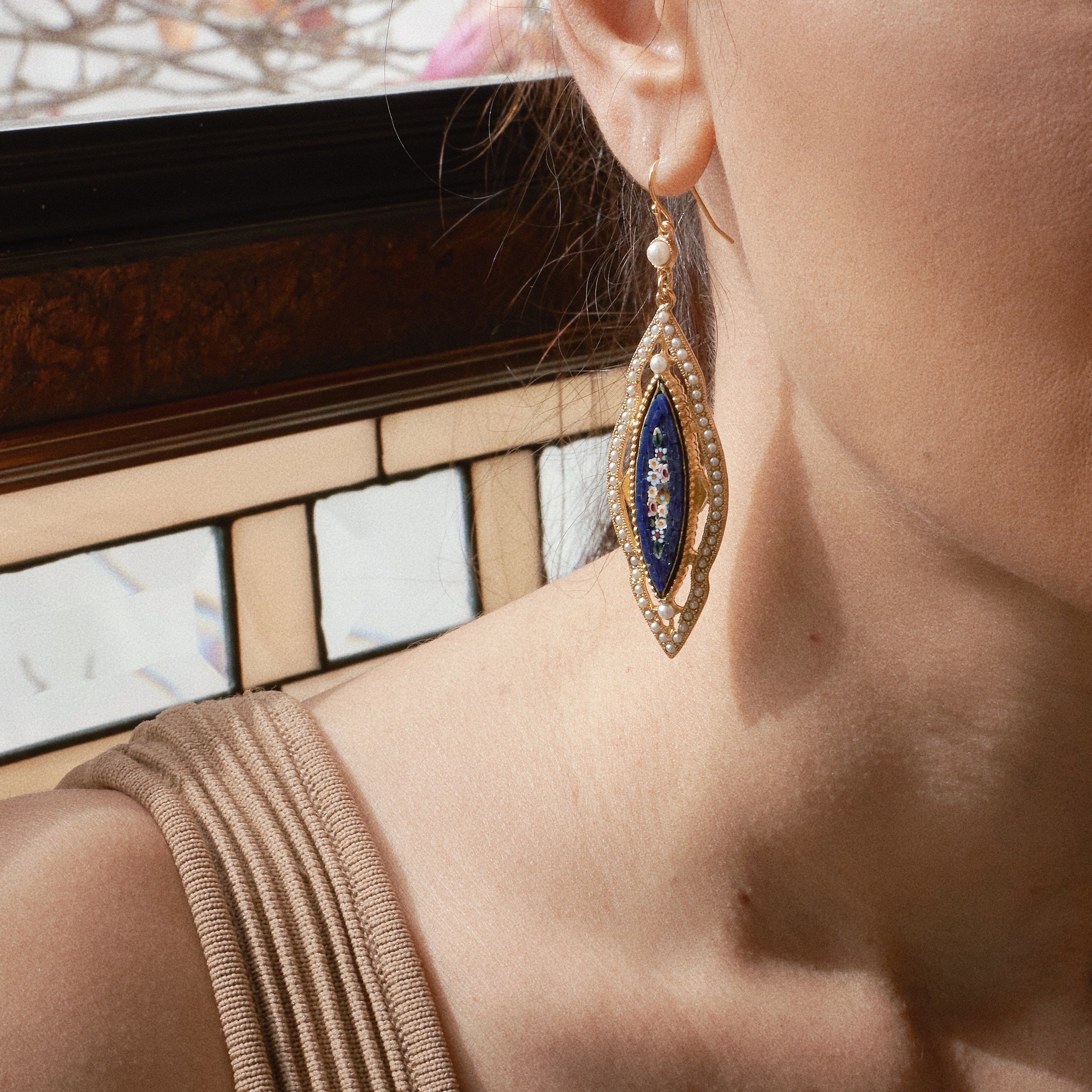Chola Blue Flower Mosaic Earrings | Ben-Amun Jewelry