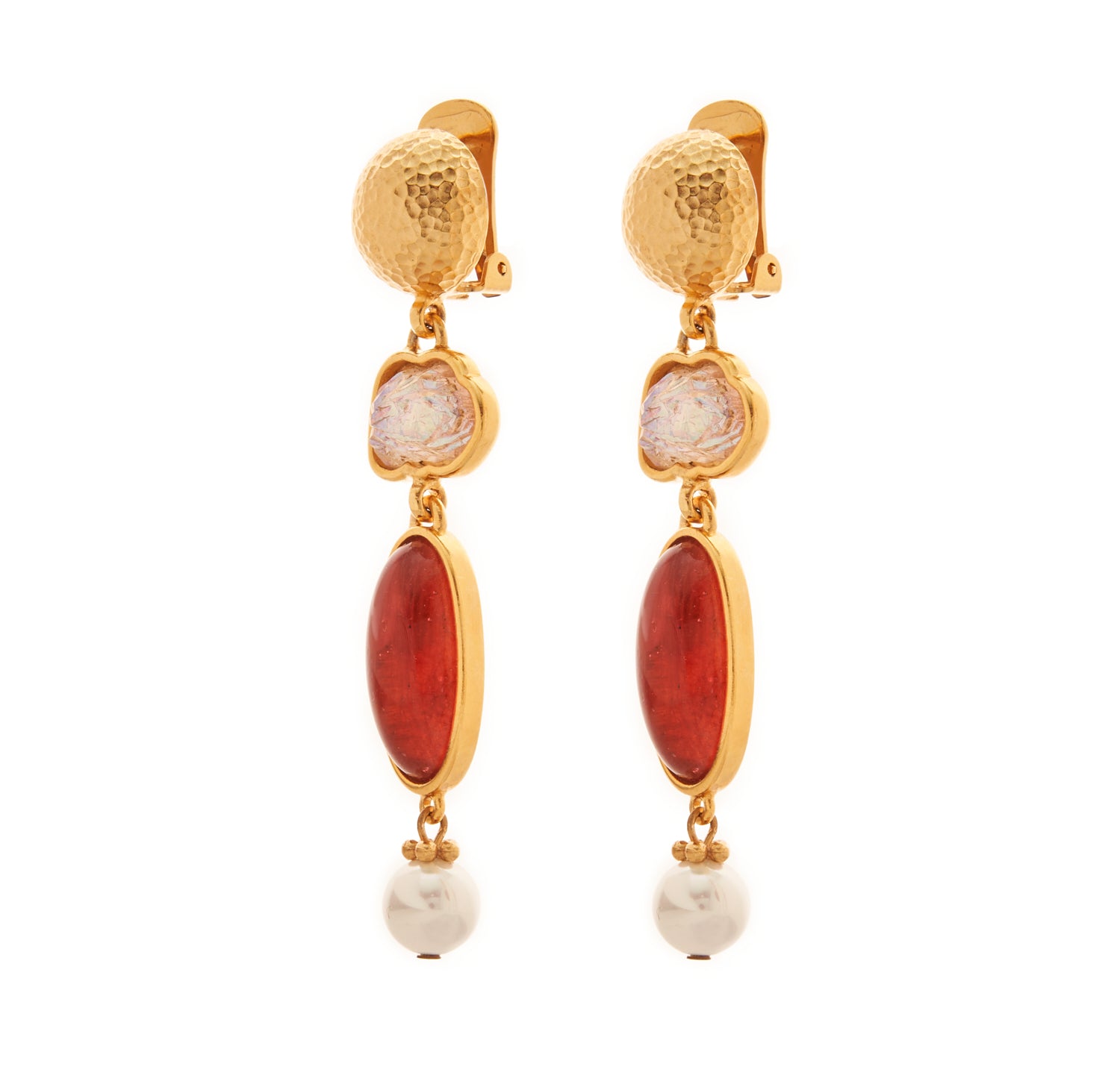 Red Carnelian Gold Earrings W Dangle Flower Charm Hand Made -  Norway