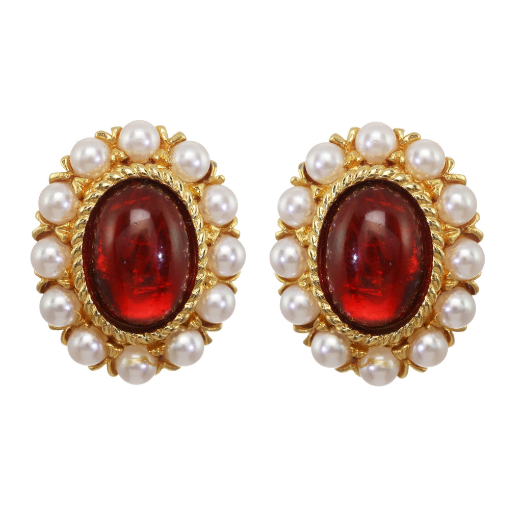 Ruby Red Stone Earrings with Pearls Ben Amun Jewelry