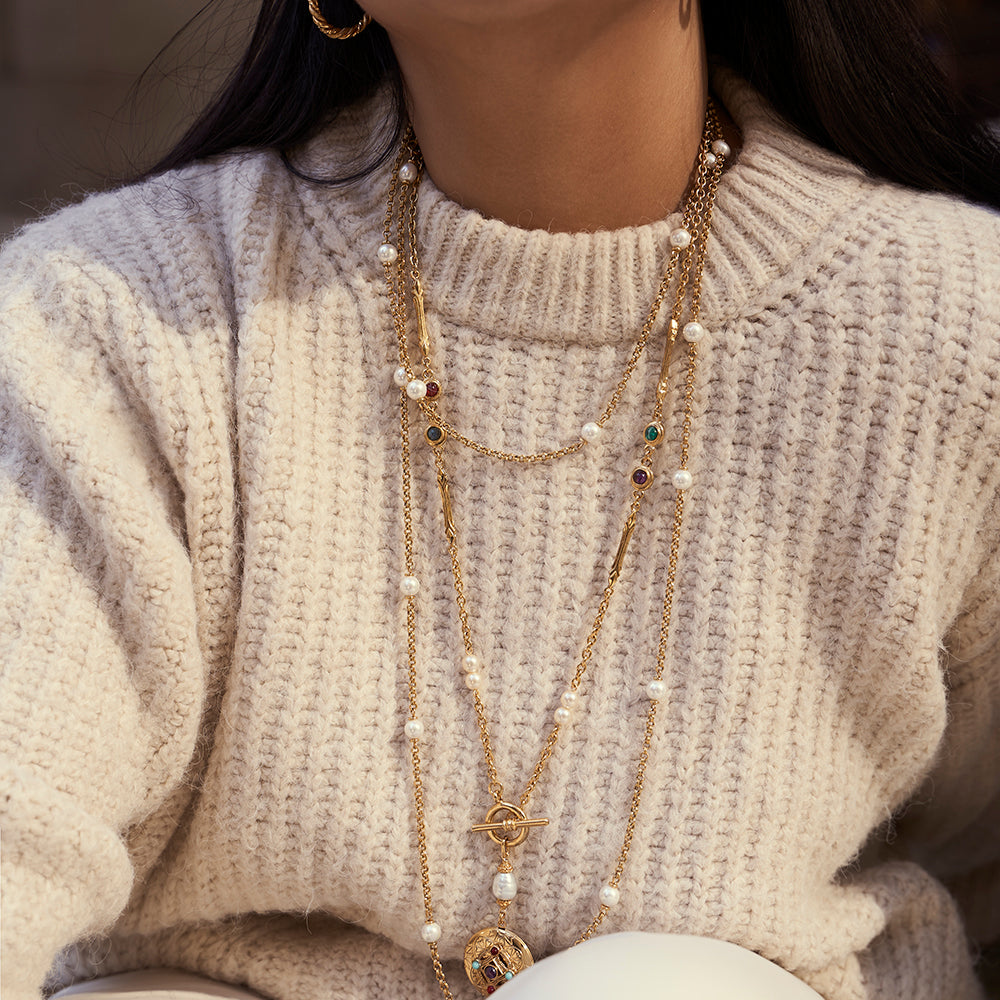 Edmund Long Gold Chain Necklace with Pearls Ben Amun Jewelry